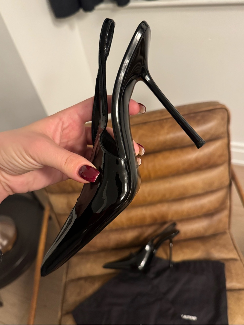 Saint Laurent Black Patent Leather Pointed Slingback Pumps - Picture 4 of 6